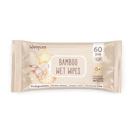 Wooden Spoon Woopies Nedves törlőkendő bambuszból (60 db)